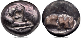 LYDIAN KINGDOM. Croesus (561-546 BC). AR stater or double-siglos (17mm, 10.44 gm). NGC VF 4/5 - 4/5. Croeseid standard, Sardes. Confronted foreparts o...