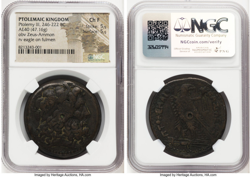 PTOLEMAIC EGYPT. Ptolemy III Euergetes (246-222 BC). AE (40mm, 47.16 gm, 12h). N...