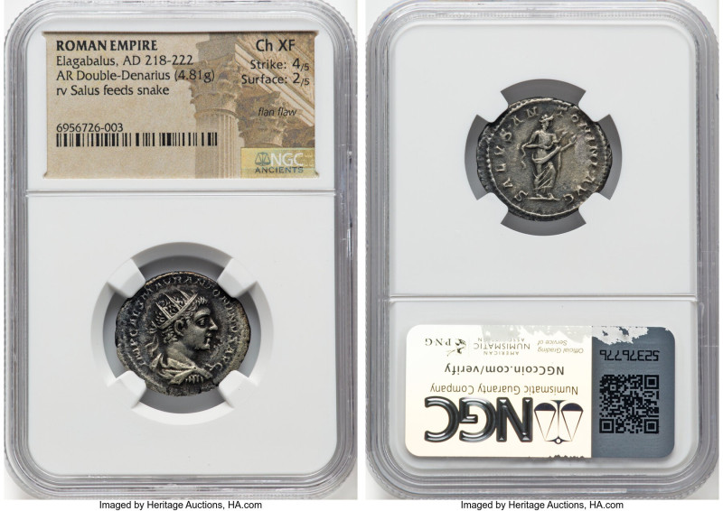 Elagabalus (AD 218-222). AR antoninianus (22mm, 4.81 gm, 6h). NGC Choice XF 4/5 ...