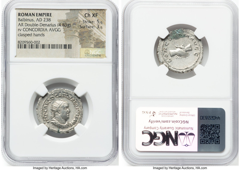 Balbinus (April-July AD 238). AR antoninianus (23mm, 4.83 gm, 5h). NGC Choice XF...