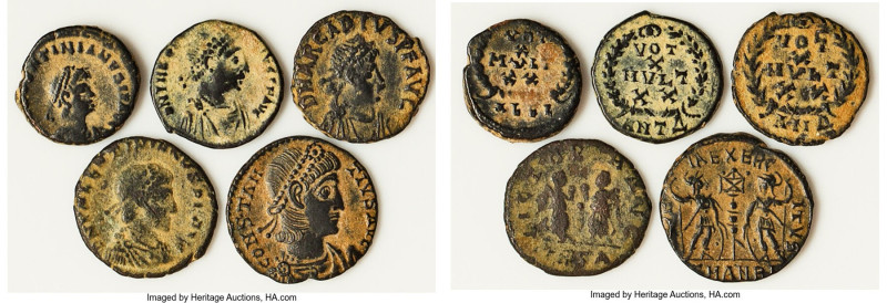 ANCIENT LOTS. Roman Imperial. Lot of five (5) AE3 or BI nummi. VG-Fine. Includes...