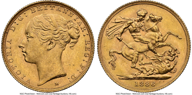 Victoria gold "St. George" Sovereign 1886-M MS62 NGC, Melbourne mint, KM7, S-385...