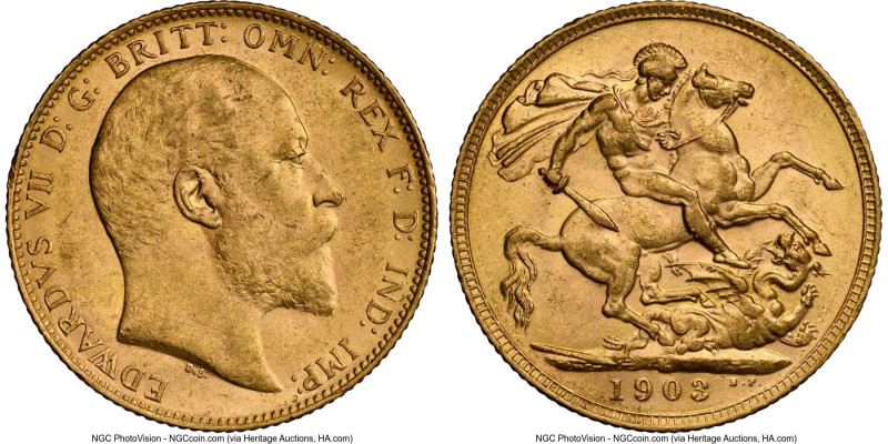 Edward VII gold Sovereign 1903-M MS60 NGC, Melbourne mint, KM15, S-3971. HID0980...