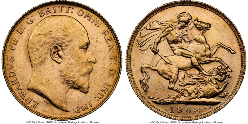 Edward VII gold Sovereign 1908-P MS62 NGC, Perth mint, KM15, S-3972. HID09801242...