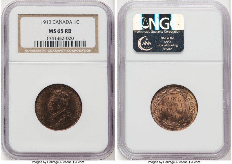 George V Cent 1913 MS65 Red and Brown NGC, Ottawa mint, KM21. HID09801242017 © 2...