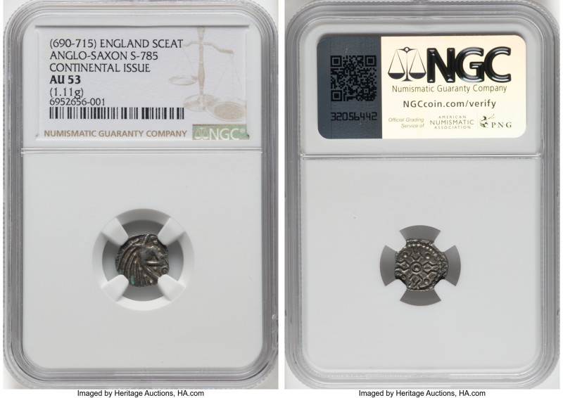 Early Anglo-Saxon. Primary Phase Sceat ND (690-715) AU53 NGC, Stepped cross, Typ...