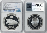 Charles III silver Proof "Millennium Falcon" 2 Pounds (1 oz) 2024 PR70 Ultra Cameo NGC, Mintage: 3,010. Star Wars series. First Releases. HID098012420...