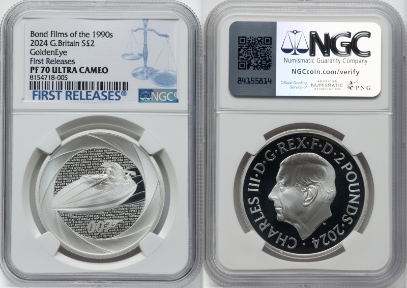 Charles III silver Proof "GoldenEye" 2 Pounds (1 oz) 2024 PR70 Ultra Cameo NGC, ...