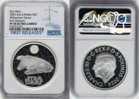 Charles III silver Proof "Millennium Falcon" 5 Pounds (2 oz) 2024 PR70 Ultra Cameo NGC, Mintage: 506. Star Wars - Iconic Vehicles series. First Releas...