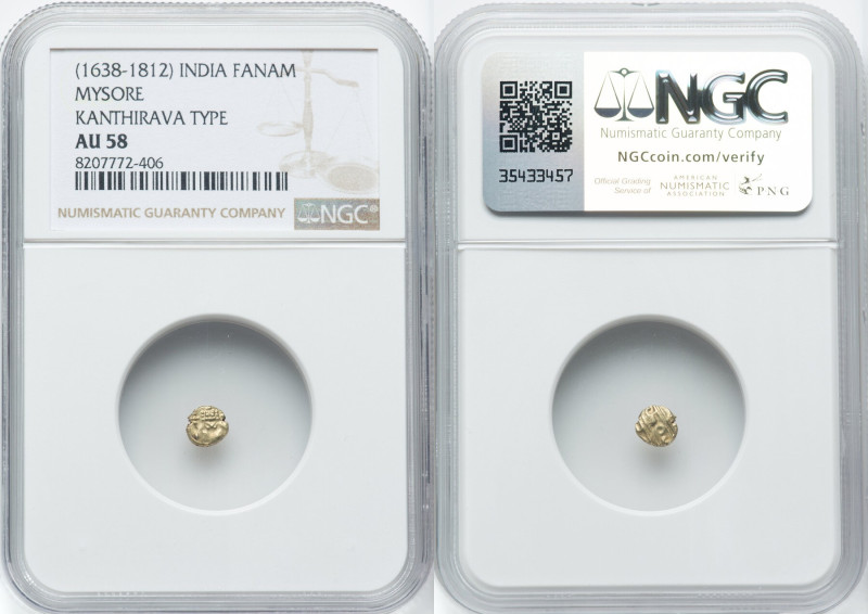 Mysore 10-Piece Lot of Certified gold Fanam ND (1638-1812) NGC, Fr-1338. Kanthir...