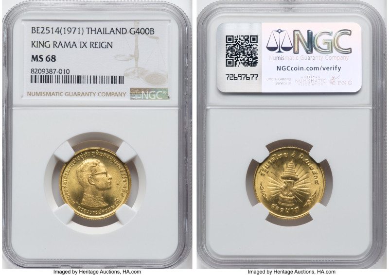 Rama IX gold "25th Year of Reign" 400 Baht BE 2514 (1971) MS68 NGC, KM-Y93, Fr-3...