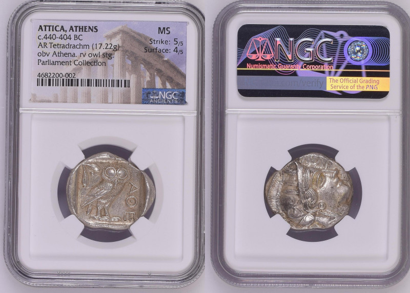 古代 ギリシア 紀元前440-404年 アッティカ アテネ AR テトラドラクマ銀貨 Parliament Collection NGC MS strike5/...