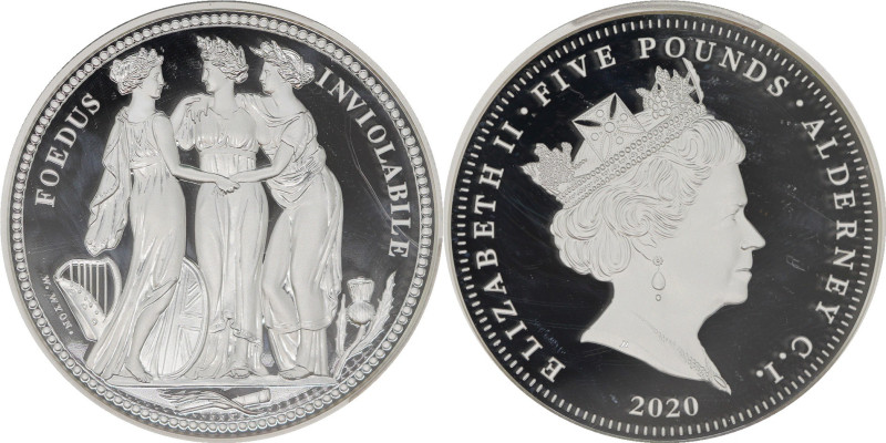 2020年 オルダニー スリーグレイセス 5ポンド 2オンス銀貨 PCGS PR70 Deep Cameo (41476264), Sp# GE8, Silve...