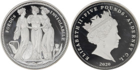 2020年 オルダニー スリーグレイセス 5ポンド 2オンス銀貨 PCGS PR70 Deep Cameo (41476264), Sp# GE8, Silver 99.9%, 62.42g, 40.0mm, この3人の女神はそれぞれイングランド、アイルランド、スコットランドを描いたものといわれ、グ...