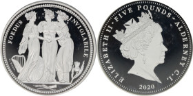 2020年 オルダニー スリーグレイセス 5ポンド 2オンス銀貨 PCGS PR70 Deep Cameo (41475680),KM#214, Silver 99.9%, 62.20g, 50.0mm, この3人の女神はそれぞれイングランド、アイルランド、スコットランドを描いたものといわれ、グレー...