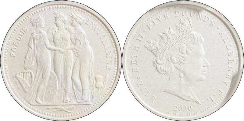 2020年 オルダニー スリーグレイセス 5ポンド 2オンス銀貨 マット PCGS PR70 (41971373), KM#314, Silver 99.9%,...
