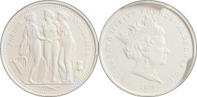 2020年 オルダニー スリーグレイセス 5ポンド 2オンス銀貨 マット PCGS PR70 (41971373), KM#314, Silver 99.9%, 62.20g, 50.0mm, この3人の女神はそれぞれイングランド、アイルランド、スコットランドを描いたものといわれ、グレートエングレー...