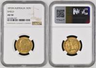 1872年 オーストラリア ヤングヴィクトリア 1ソヴリン金貨 シールド メルボルンミント AU50 NGC (6653486-007), 発行枚数748,000枚, KM# 6, Fr# 11, Gold 91.7%, 7.98g, 21.5mm, 近年また注目度が上がってきているヤングヴィクトリ...