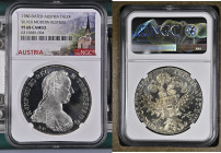 1780年 オーストリア マリア・テレジア ターラー銀貨 モダンリストライク NGC PF68 Cameo (6315889-094), KM #T1, Y #55, Gigante #2, Silver 83.3%, 28.06g, 40.0mm, 表にはマリア・テレジア、裏には王冠をかぶった双頭...