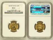 1869年 フランス ナポレオン3世 20フラン金貨 ストラスブールミント NGC MS61 (4170921-003), F# 531, KM#781, Gold 90.0%, 6.45g, 21.0mm, フランスで19世紀から20世紀初頭まで使われていたナポレオン3世の金貨です。流通量が多かっ...