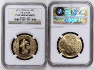 2015年 フランス 種を蒔く人 100ユーロ金貨 NGC PF70 Ultra Cameo (4270321-059), KM#2267, Gold 92.0%, 17.00g, 31.0mm, 発行枚数500枚, フリジア帽をかぶるマリアンヌが、優雅に踊るように種を蒔く姿が描かれた非常に人気の高...