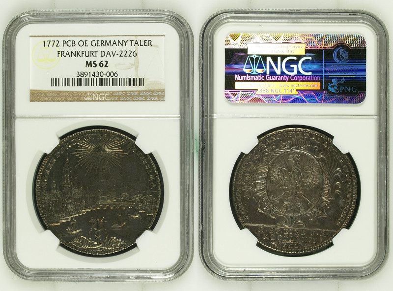 1772年 ドイツ フランクフルト都市景観 1ターレル銀貨 NGC MS62 (3891430-006), KM# 251, JuF# 877, Dav GT ...