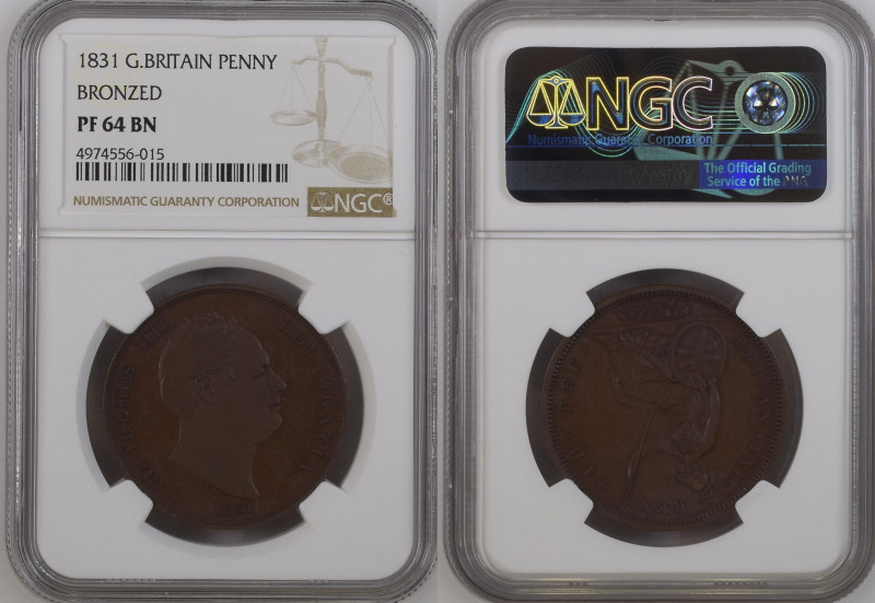 1831年 イギリス ウィリアム4世 ペニー銅貨 NGC PF64BN (4974556-015), KM# 707, Sp# 3845/6, Copper, ...