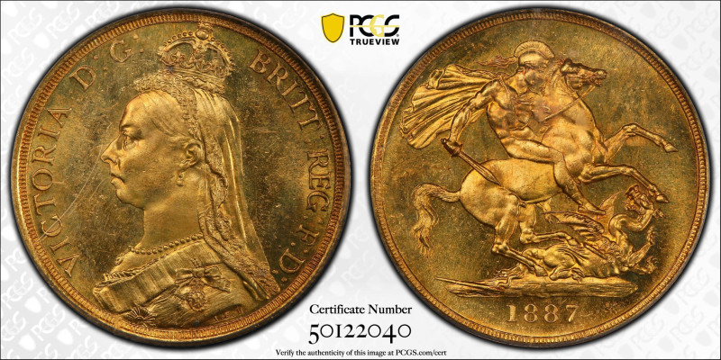 1887年 イギリス ヴィクトリア 2ポンド金貨 PCGS MS64 (50122040), KM# 768, Sp# 3865, Gold 91.6%, 15...