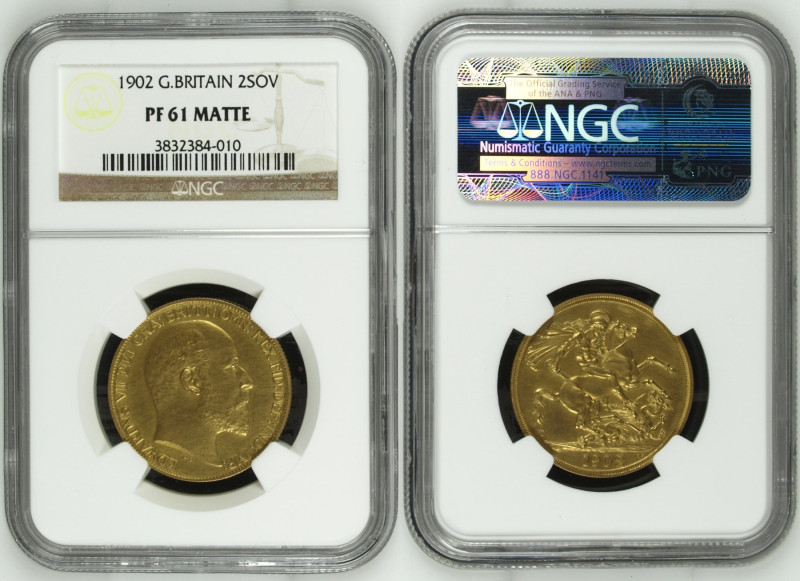 1902年 イギリス エドワード7世 2ソヴリン（ポンド）金貨 NGC PF61 Matte (3832384-010), KM# 806, Sp# 3967,...