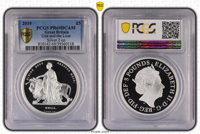 2019年 イギリス ウナとライオン 2オンス 5ポンド銀貨 PCGS PR69 Deep Cameo (39360118), Sp# GE1, Silver ...