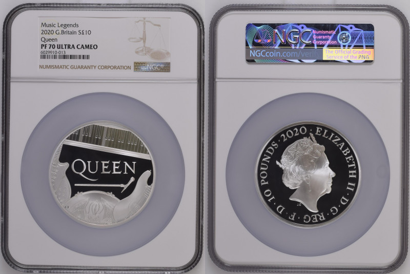 2020年 イギリス ミュージックレジェンド Queen 10ポンド銀貨 NGC PF70 Ultra Cameo (6029910‐013), Sp# QN5...