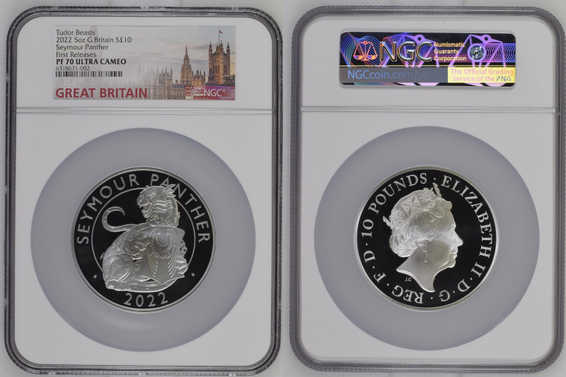 2022年 イギリス チューダービースト シーモアパンサー ファーストリリース 5オンス銀貨 NGC PF70 Ultra Cameo (6318671-002...