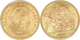 1963年 イギリス ヤングエリザベス ソヴリン金貨 PCGS MS65  (45685511), KM#908, Sp#4124, Sp#4125, Gold 91.6%, 7.99g, 22.0mm, 

Mary Gillick（メアリー・ギリック）によるエリザベス女王の最初の肖像が美しいソヴ...