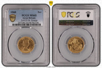 1968年 イギリス エリザベス2世 1stポートレート ソヴリン金貨 PCGS MS65 (46782196), KM# 908, Sp# 4124, Sp# 4125, Gold 91.7%, 7.99g, 22.0mm, 

Mary Gillick（メアリー・ギリック）によるエリザベス女王の...