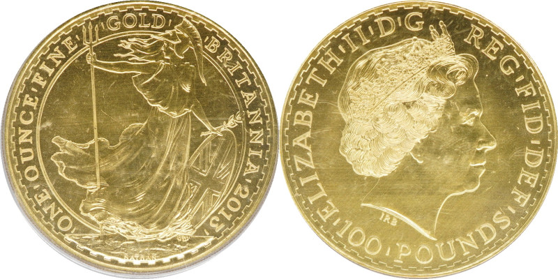 2013年 イギリス ブリタニア 100ポンド金貨 PCGS Genuine BU (26619001), KM# 1266, Sp# BGF13, Gold ...