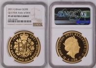 2021年 イギリス エリザベス2世 生誕95周年記念 200ポンド 2オンス金貨 NGC PF69 Ultra Cameo (5781278-002), Sp# OC2, 99.9%, 62.42g, 40.0mm, エリザベス2世の生誕95周年を祝ったコインです。
このコインが発行された翌年にエ...