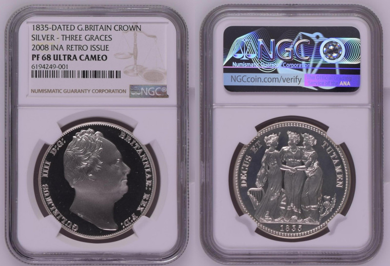 2008年 1835年銘 イギリス クラウン銀貨 ファンタジーシリーズ ウィリアム4世 スリーグレイセス NGC PF68 Ultra Cameo (61942...
