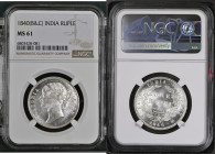 1840年 イギリス領インド ヴィクトリア女王 1ルピー銀貨 ボンベイミントアンドカルカッタミント NGC MS61 (6803428-081), KM#458, Silver 91.7%, 11.66g, 30.5mm, ヴィクトリア女王の1ルピー銀貨で「ボンベイアンドカルカッタミント」の鑑定を受...
