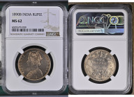 1890年 イギリス領インド ヴィクトリア女王 1ルピー銀貨 ボンベイミント NGC MS62 (6505679-039), KM# 492, Silver 91.7%, 11.66g, 30.7mm, クラウンを戴くヴィクトリアの1ルピー銀貨です。
ヤングヴィクトリアの肖像にインド皇帝の王冠のデザ...