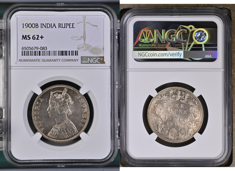 1900年 イギリス領インド ヴィクトリア女王 1ルピー銀貨 ボンベイミント NGC MS62+ (6505679-039), KM#497, 91.7%, 1...