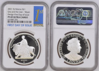 2021年 イギリス セントヘレナ ウナとライオン 1オンス銀貨 First Day of Issue NGC PF69 Ultra Cameo (6318987‐204), Silver 99.9%, 31.10g, 38.6mm, 

ウィリアム・ワイオン作のウナとライオンデザインを、セントヘレ...