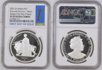 2021年 イギリス セントヘレナ ウナとライオン 1オンス銀貨 First Day of Issue NGC PF69 Ultra Cameo (6318987‐157), Silver 99.9%, 31.10g, 38.6mm, 

ウィリアム・ワイオン作のウナとライオンデザインを、セントヘレ...
