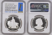 2021年 イギリス セントヘレナ ウナとライオン 1オンス銀貨 First Day of Issue NGC PF69 Ultra Cameo (6318987‐187), Silver 99.9%, 31.10g, 38.6mm, 

ウィリアム・ワイオン作のウナとライオンデザインを、セントヘレ...