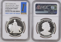 2021年 イギリス セントヘレナ ウナとライオン 1オンス銀貨 First Day of Issue NGC PF69 Ultra Cameo (6318987‐223), Silver 99.9%, 31.10g, 38.6mm, 

ウィリアム・ワイオン作のウナとライオンデザインを、セントヘレ...
