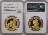 2020年 イギリス セントヘレナ ウナライオン 1オンス金貨 NGC PF70 Ultra Cameo (6029908-058), 99.9%, 31.10g, 32.0mm,

 セントヘレナから発行されたウナライオンのデザインを現代的に解釈した新しいデザインのウナライオンです。雄々しいライオ...