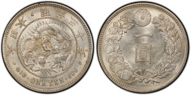 明治30年(1897) 日本 新1円銀貨(小型) PCGS AU58 (45975363), JNDA#01-10A, Silver 90.0%, 26.96g, 38.1mm,

新1円銀貨のうち、後期に発行されたのが小型銀貨です。明治30年の発行枚数はそれまでよりも大幅に減り、約250万枚し...