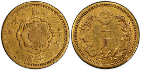 明治30年(1897) 日本 新10円金貨 日本貨幣商協同組合鑑定書付 PCGS AU50 (48456635), Y#33, JNDA#01-7, Gold 90.0%, 8.33g, 21.2mm,

明治30年に施行された新たな貨幣法によって作られた新10円金貨です。明治30年銘は初年号に...