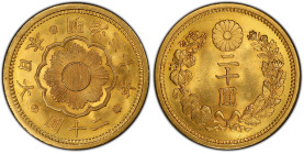 明治30年(1897) 日本 新20円金貨 日本貨幣商協同組合鑑定書付 PCGS MS64 (48456605), Y#34, JNDA#01-6, Gold 90.0%, 16.67g, 28.7mm,

明治30年に施行された新たな貨幣法によって作られた新20円金貨です。明治30年銘は初年号...