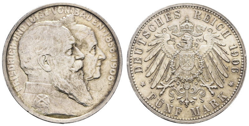 Silbermünzen des Kaiserreichs Baden
 5 Mark, 1906, Friedrich I. zur Goldenen Ho...