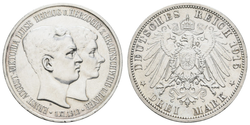 Silbermünzen des Kaiserreichs Braunschweig-Lüneburg
 3 Mark, 1915, Ernst August...